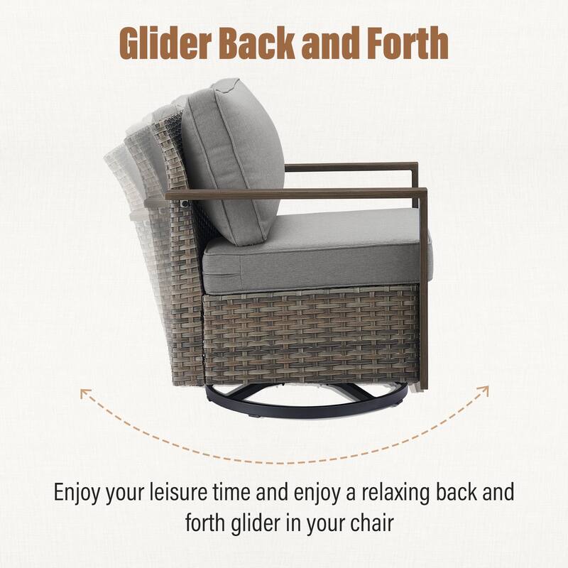Gymojoy Patio Bistro Set with Rocking Chairs with Ottomans - Grey