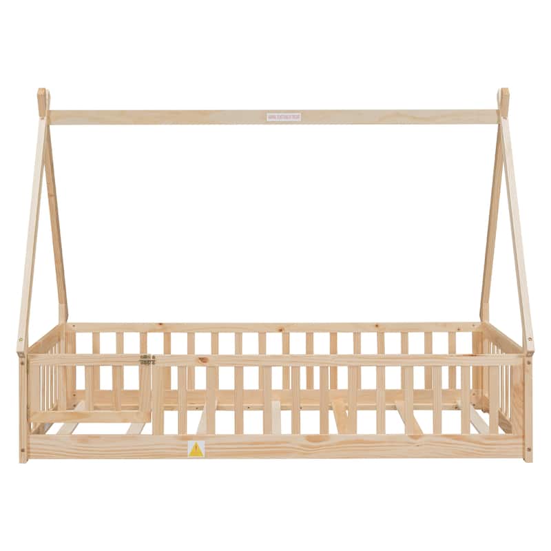 Twin Tent-shaped Floor Bed with Guardrails