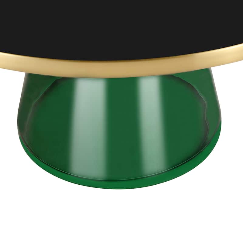 30-Inch Round Coffee Table Glass/Stone Tabletop with Gold Iron Rim Frame Glass Pedestal Base