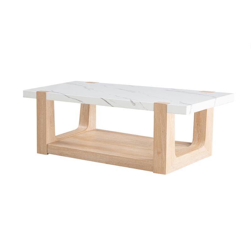 Furniture of America Wynel Modern 48-inch 1-Shelf Faux Marble Top Coffee Table