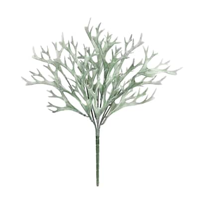 Set of 6 Frosted Green Artificial Staghorn Leaf Stem Plant Greenery Foliage Bush 13in - 13" L x 8" W x 8" DP