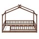 preview thumbnail 3 of 35, Twin Size Wood House Bed Frame with Roof and Fence