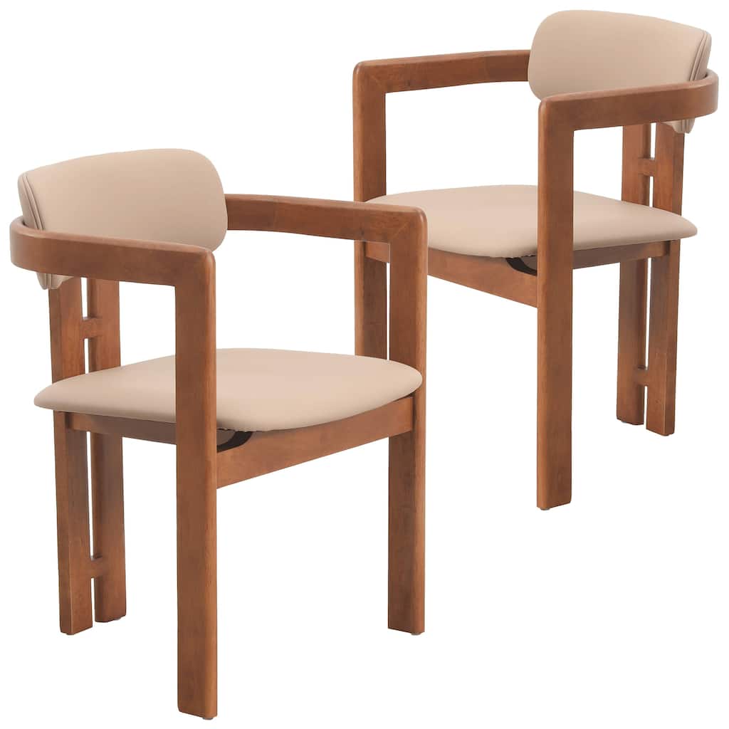 Dining Chairs Upholstered Leather Seats in Rubberwood Set of 2 Arm Chairs Open Back Design