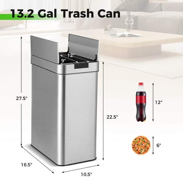 Costway Slim Kitchen Trash Can with Wing Lids 13.2 Gal Automatic