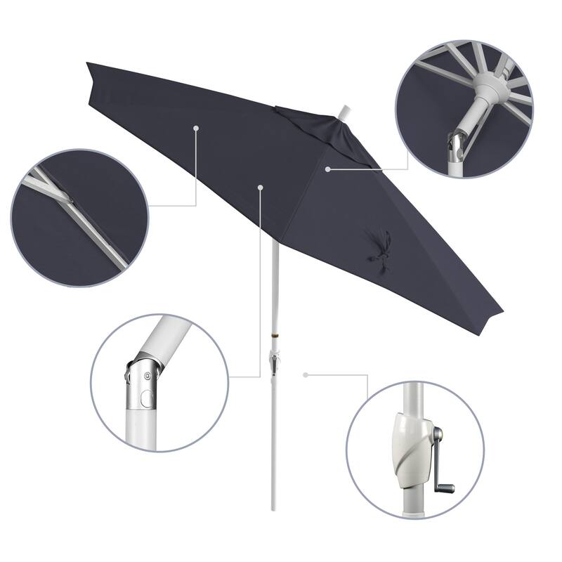 California Umbrella 9' Round Crank Lift Push Button Tilt White Aluminum Patio Umbrella Sunbrella
