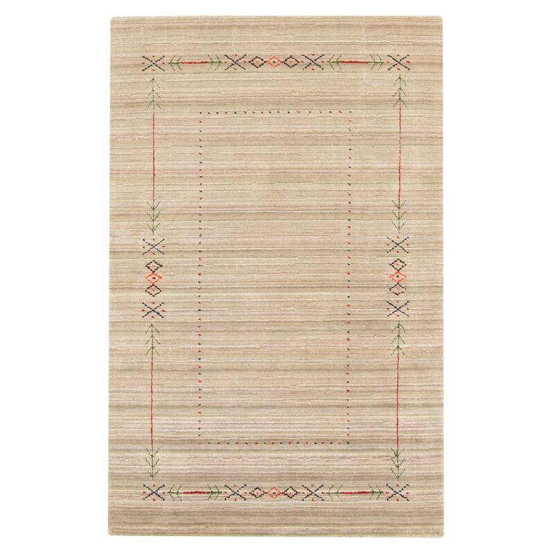 ECARPETGALLERY Hand Loomed Kashkuli Gabbeh Khaki Wool Rug - 3'1 x 4'9