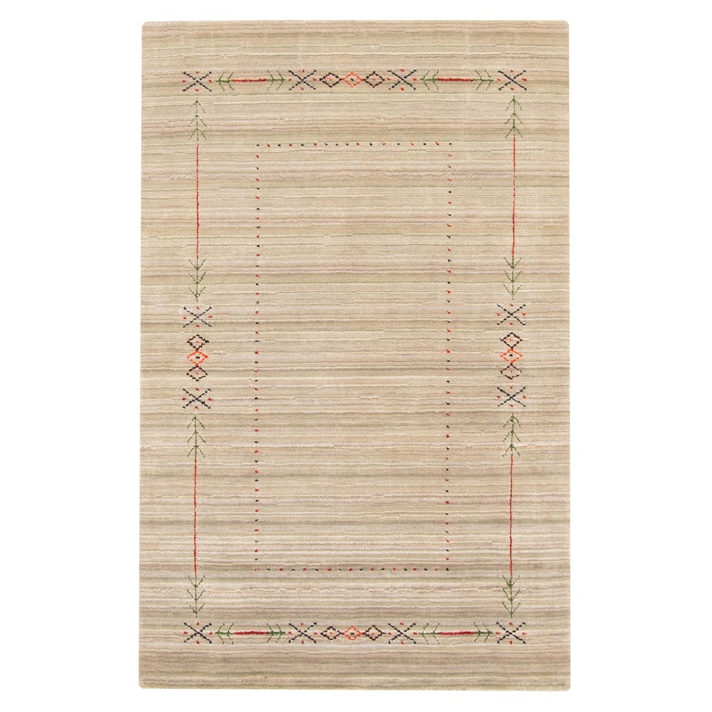 ECARPETGALLERY Hand Loomed Kashkuli Gabbeh Khaki Wool Rug - 3'1 x 4'9