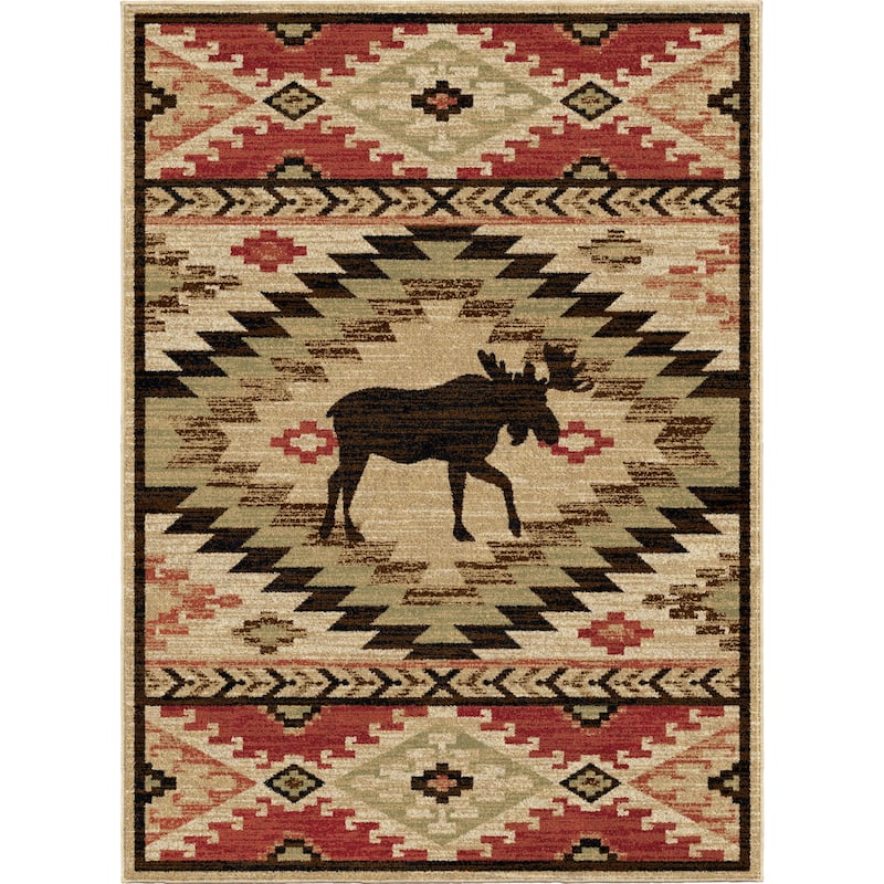 Lodge King High Country Elk Southwest Area Rug - 7'10" x 9'10" - Multi