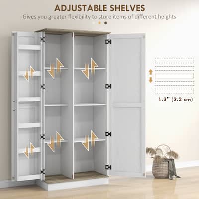 Modern Tall Kitchen Storage Cabinet with Spice Racks & Adjustable Shelves, Pantry Cabinet Buffet Cabinet