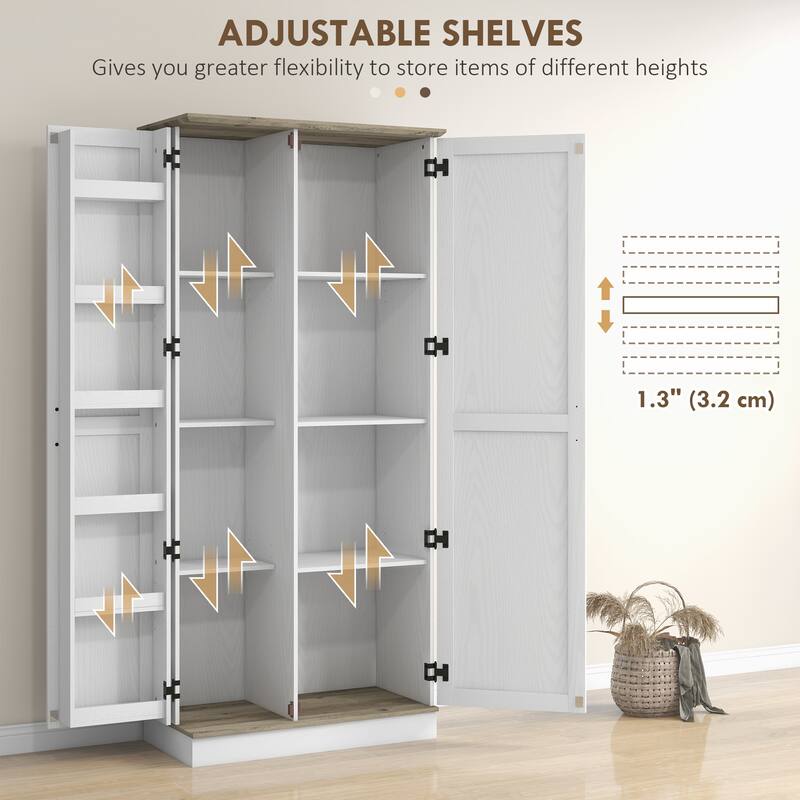 Modern Tall Storage Cabinet with 6 Spice Racks and Adjustable Shelves for Living Room, Dining Room