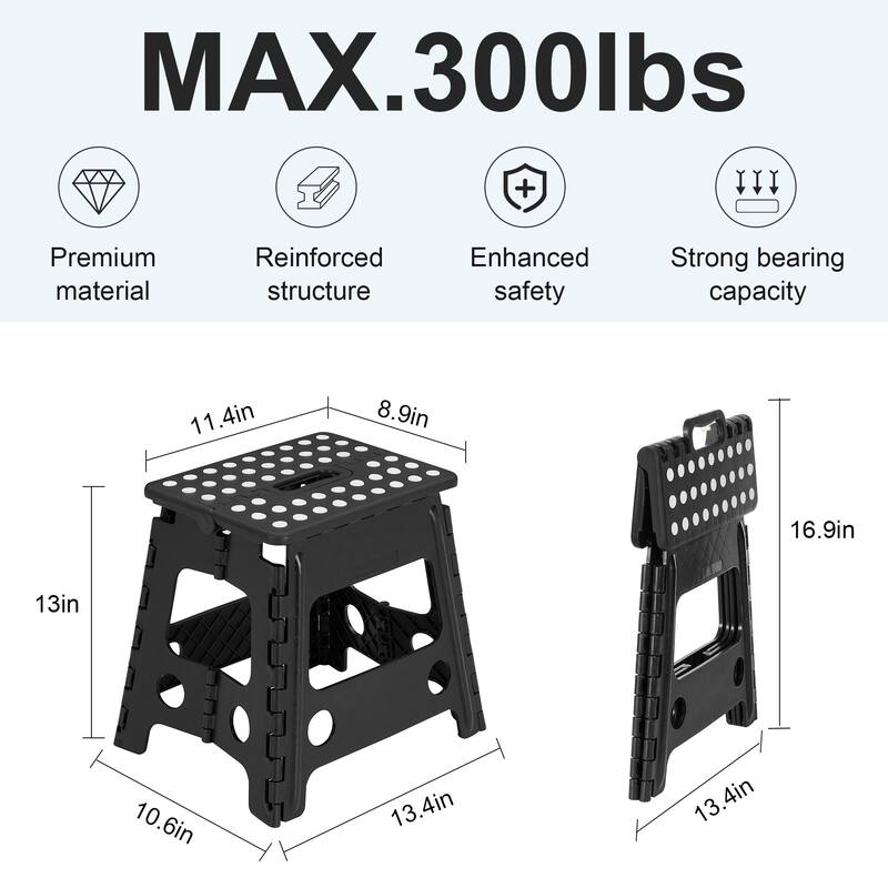 Javlergo 11/13 inch Folding Step Stool, Heavy Duty Plastic Foldable Step Stool for Kids and Adults