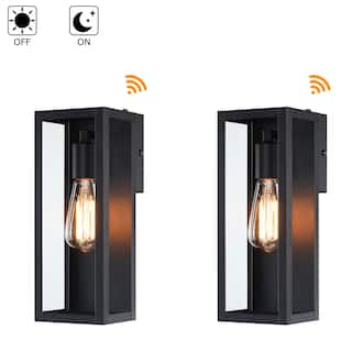 2-pack 1-Light 13.15-in Outdoor dusk-to-dawn sensor Wall Light with Matte Black Finish & Clear glass shade