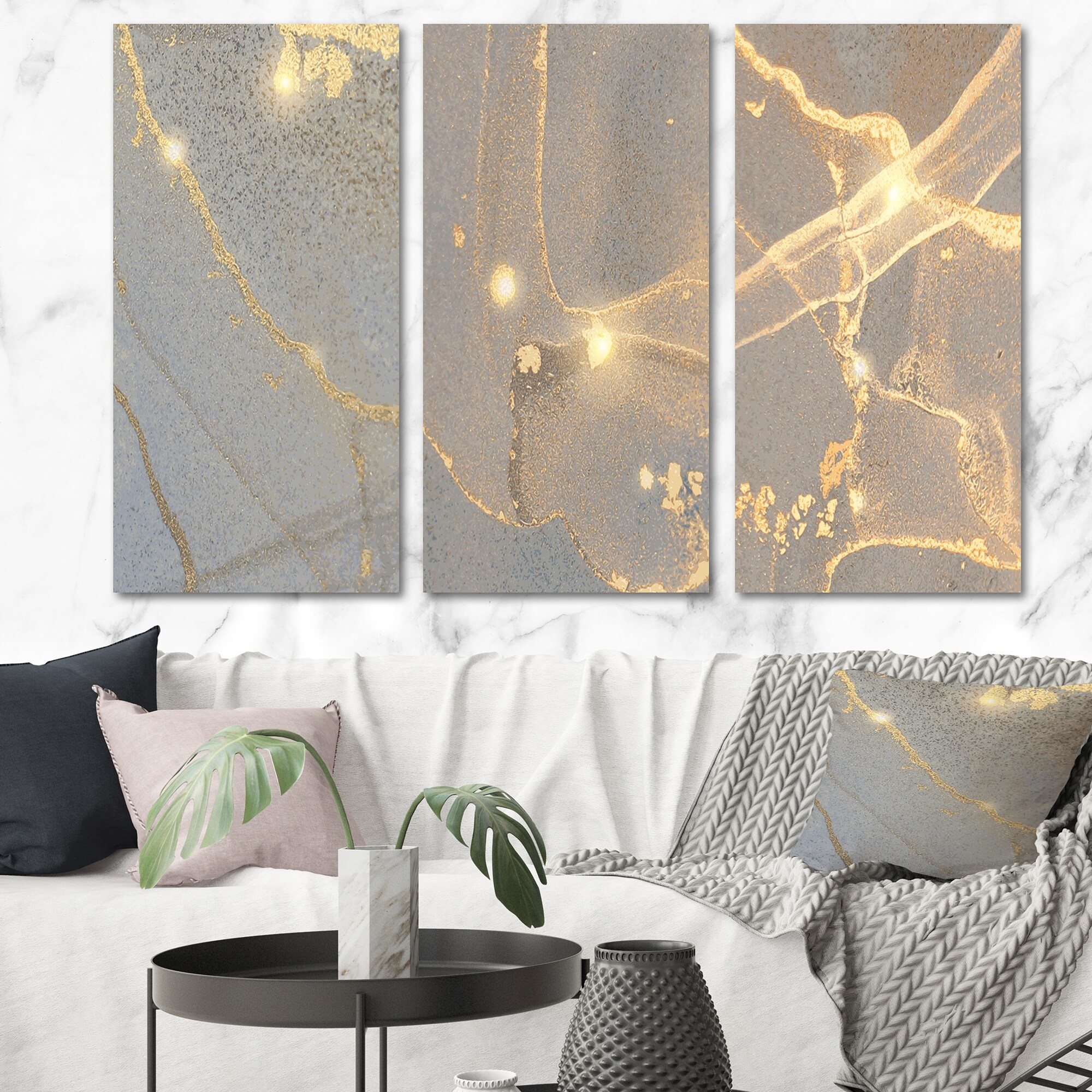 Designart Grey Marble Liquid Art I Glam 3-Piece Wall Art Set-image