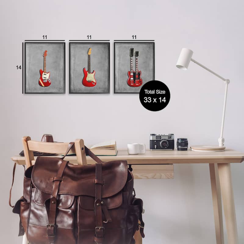Stupell Red Guitars Collection Framed Giclee Art Design By Mark Rogan (Set of 3)