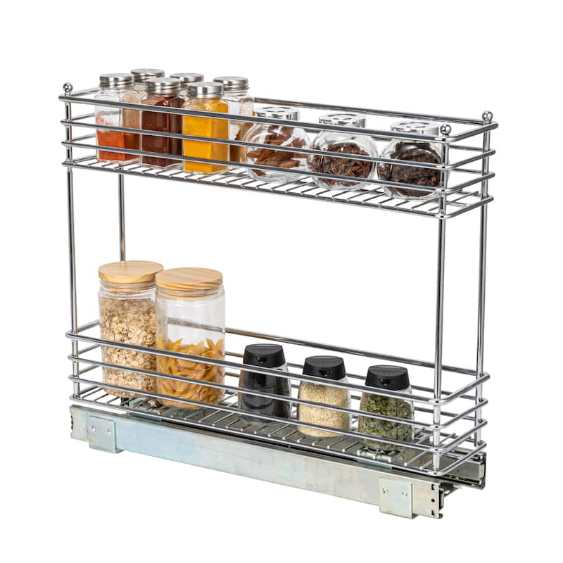 Household Essentials Sliding Organizer, Chrome - 21.0"L x 5.0"W x 17.5"H - Silver
