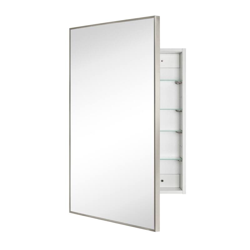 TEHOME Velin Recessed and Surface Mount Bathroom Medicine Cabinet with Mirror Square Cornered Metal Framed Rounded Rectangle
