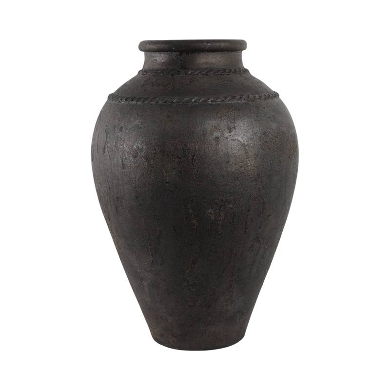 Pottery Terracotta Vase with Sculpted Rim Detail and Textured Surface