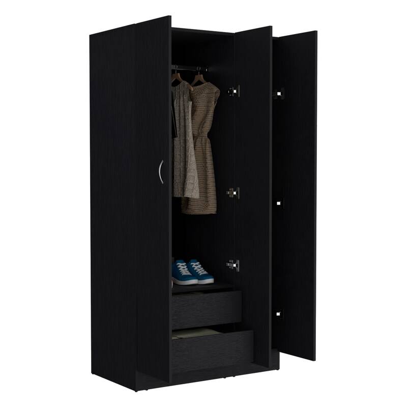 35.4" Modern Three-door Armoire with 2 Drawers and 4-Tier Shelves for Bedroom