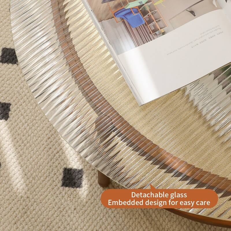 2-Piece Modern Farmhouse Round Coffee Table Set, Configurable Solid Wood Side Tables for Living Room, Bedroom