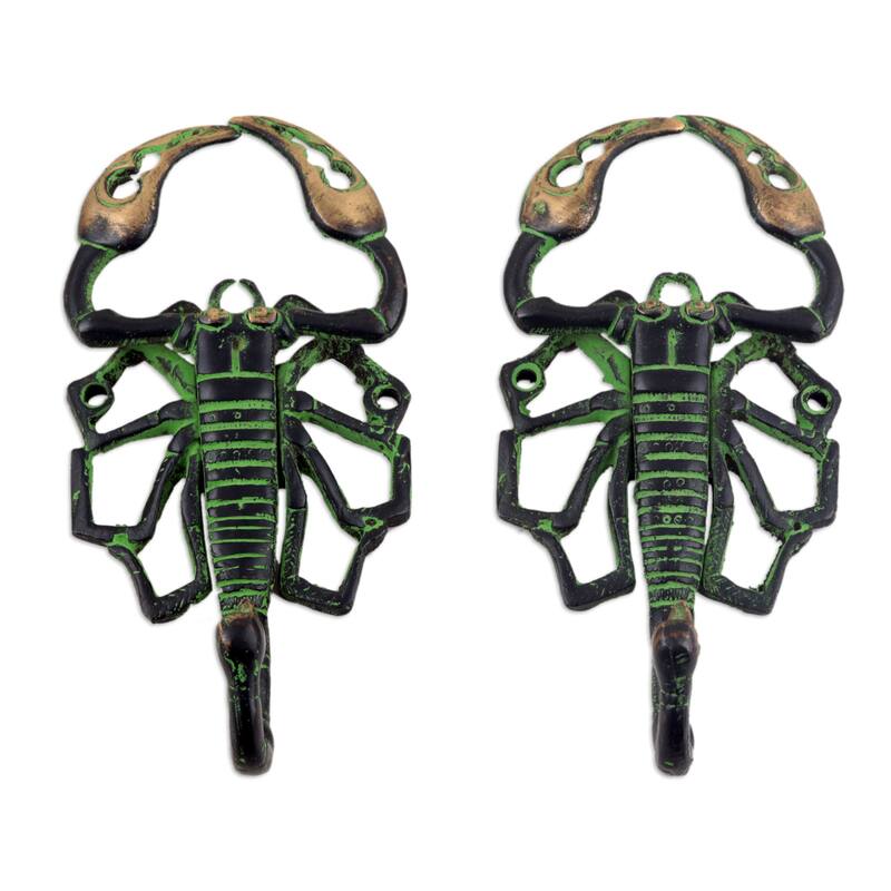 Novica Handmade Scorpion Duo Brass Wall Hooks (Pair)