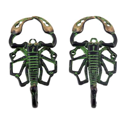 Novica Handmade Scorpion Duo Brass Wall Hooks (Pair)