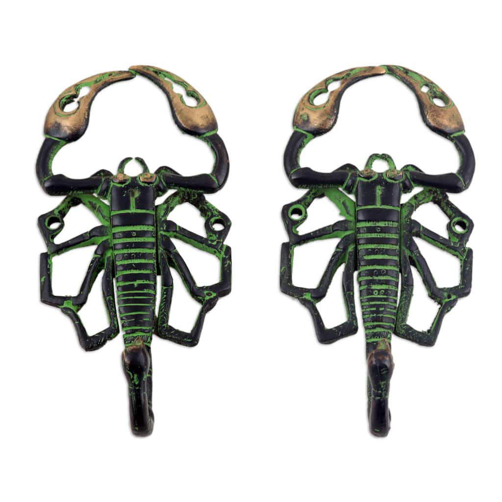 Novica Handmade Scorpion Duo Brass Wall Hooks (Pair)