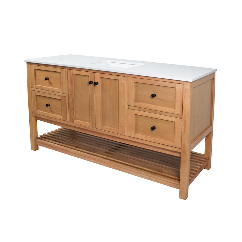 KitchenBathCollection Lakeshore 60" Single Bathroom Vanity with Engineered White Top