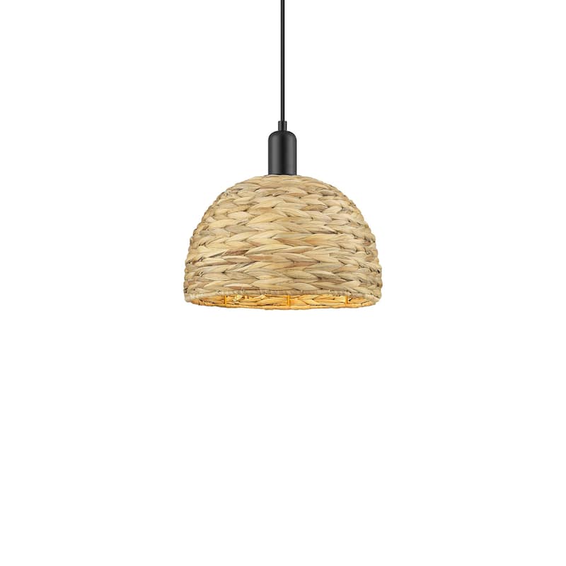 Innovations Lighting 716-1P-12-12 Woven Rattan Pendant Woven Rattan - Matte Black / Natural