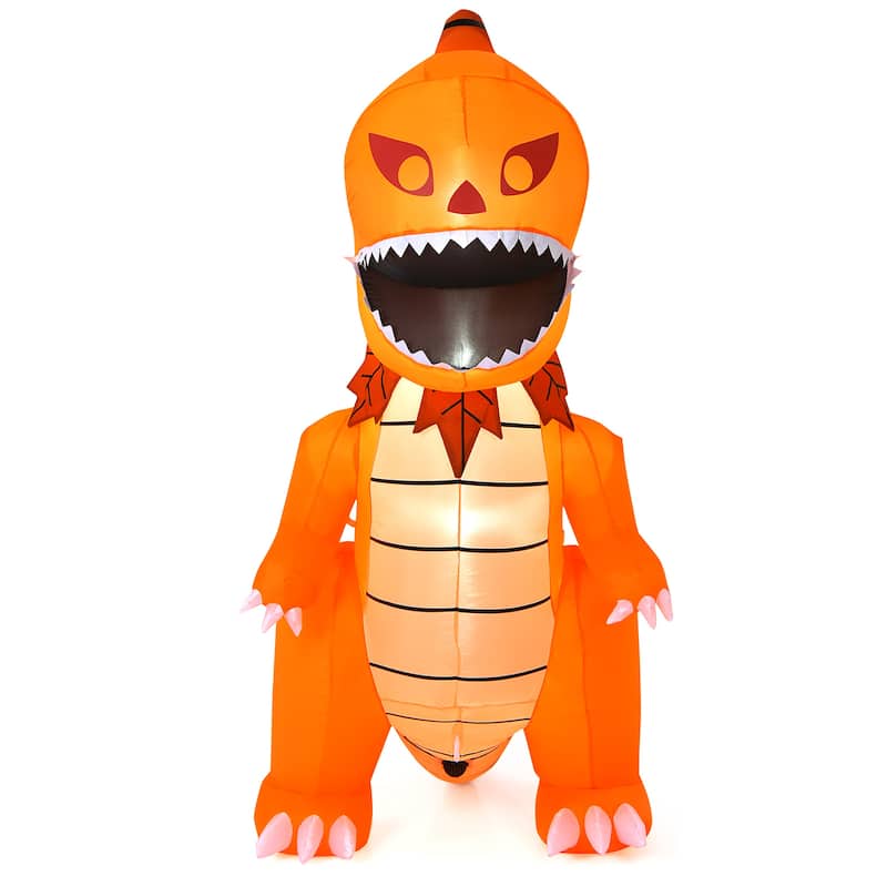 Costway 8FT Halloween Inflatable Pumpkin Head Dinosaur Blow Up with