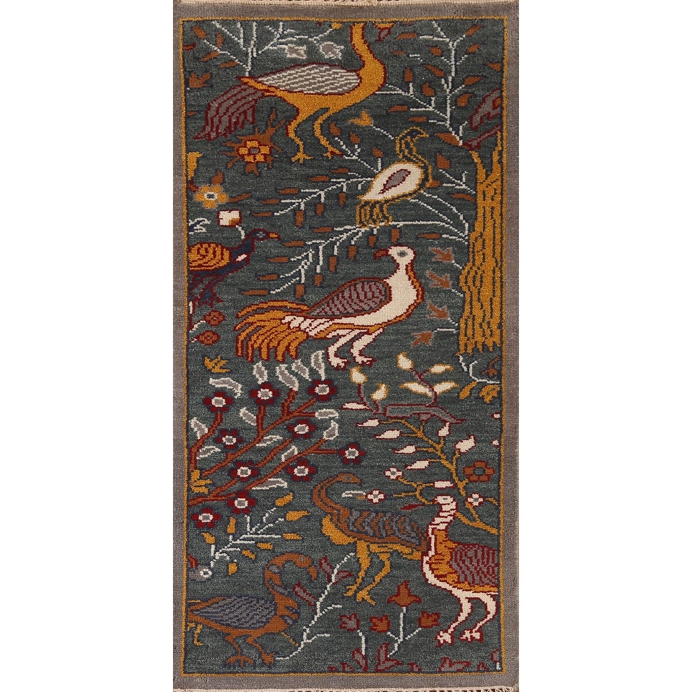 Animal Pictorial Ziegler Accent Rug Hand-Knotted Wool Carpet - 2'6"x 6'0"