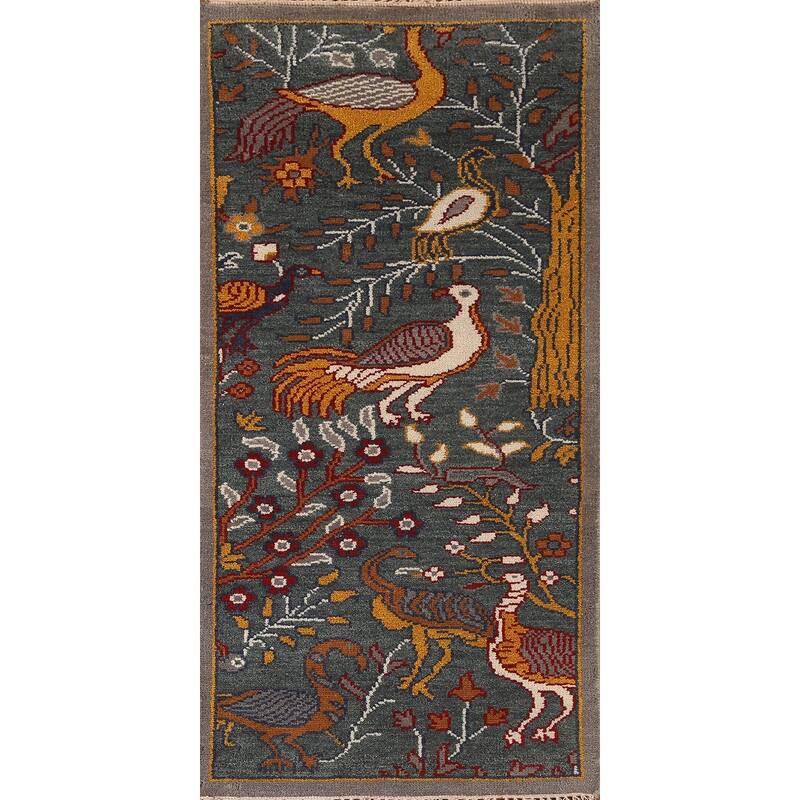 Animal Pictorial Ziegler Accent Rug Hand-Knotted Wool Carpet - 2'6"x 6'0"