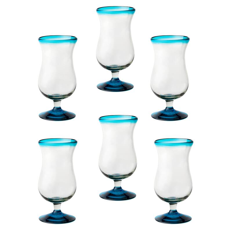 10 Strawberry Street Aqua Rim Handblown Mexican Glassware, Set of 6