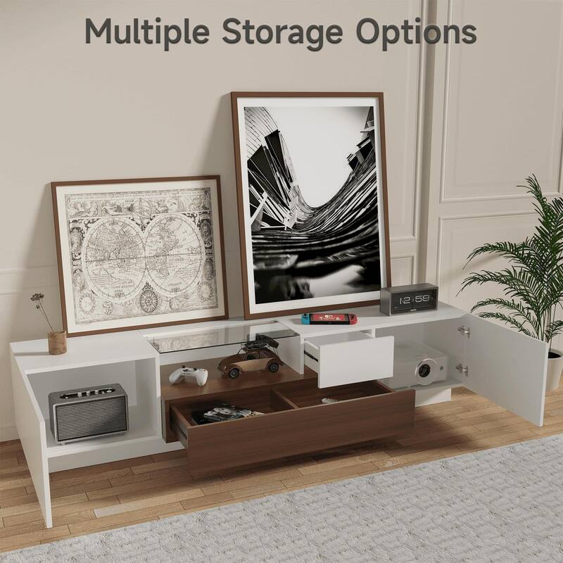 Gymojoy 70" Modern LED TV Stand for 55-75 Inch TV, Entertainment Center with Shelves, TV Console with Remote Control RGB Lights.