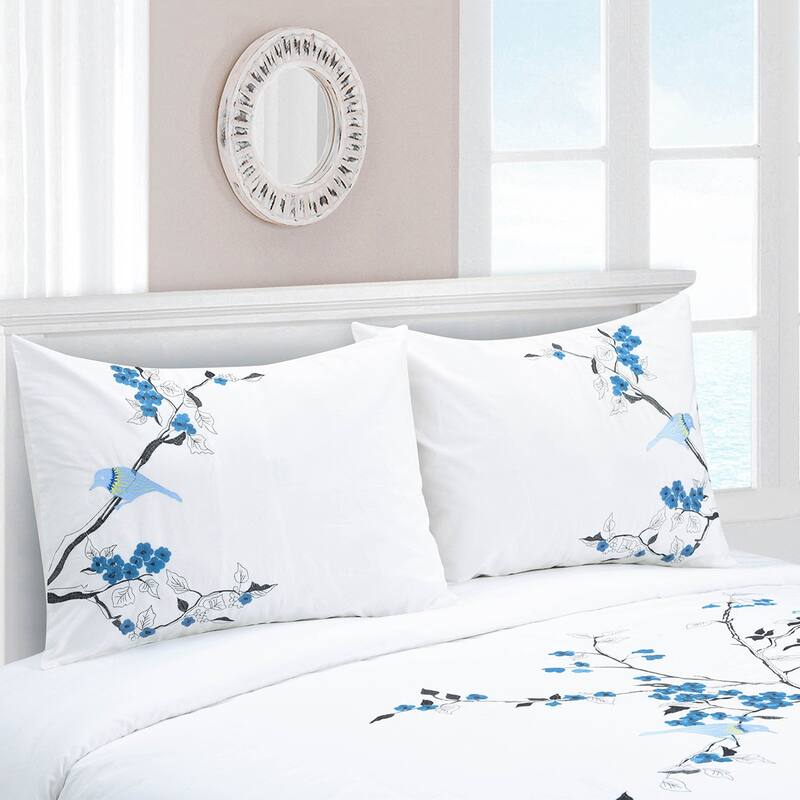HomeRoots Blue King 100% Cotton 200 Thread Count Washable Duvet Cover Set