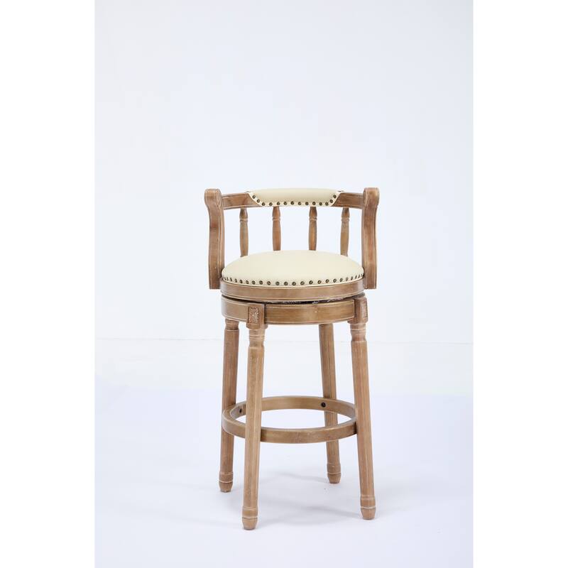 Bar Stools Seat Height 29.5" Leather Wooden Bar Stools(Beige 1pc)