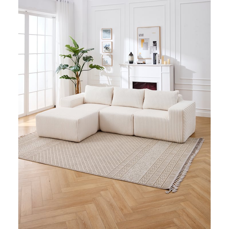 125" L-Shaped Fabric Sectional Sofa with Right Chaise & Deep Seats