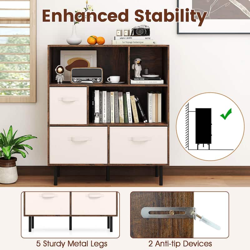 Costway 6-Cube Bookshelf with 3 Removable Folding Fabric Drawers Metal - See Details