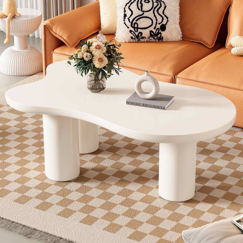 Irregular Cloud Coffee Table with 3 Sturdy Legs and Round Edge - White
