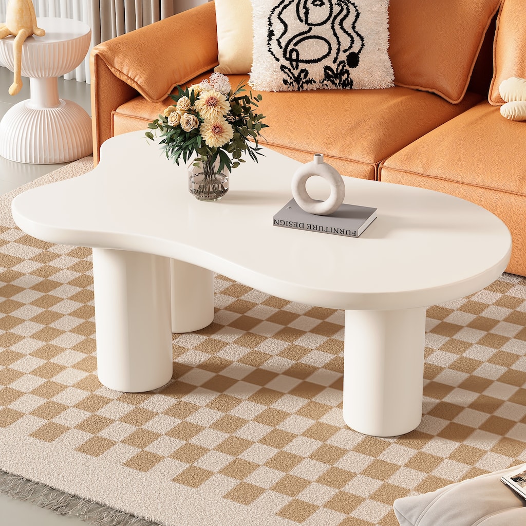 Living Room Coffee Table with Irregular Tabletop, Modern Snack Table Home Center Table with Round Legs for Small Space