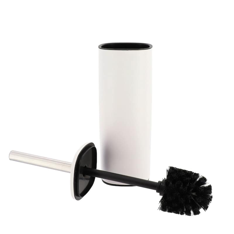 Square Metal Toilet Brush and Holder with Sturdy Handle Splash Guard - 3.12"L x 3.12"W x 15.8"H - White