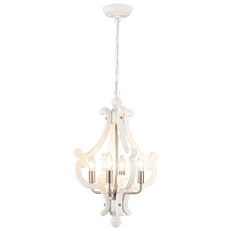 4-Light 14.56-inch Wooden Lantern Rustic Chandeliers for Entryway Hallway