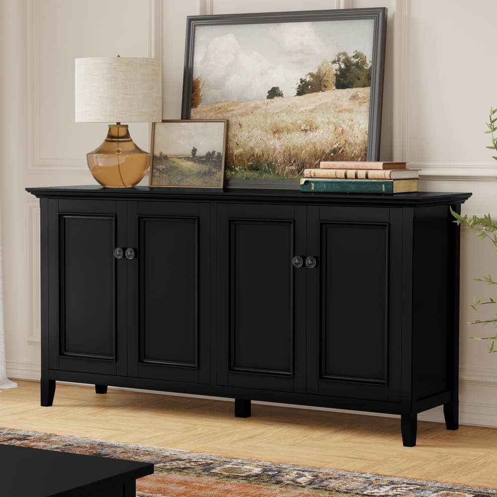 WYNDENHALL Halifax SOLID WOOD 66" Wide Transitional Wide 4Door Storage Cabinet - 18"d x 66" w x 34"h