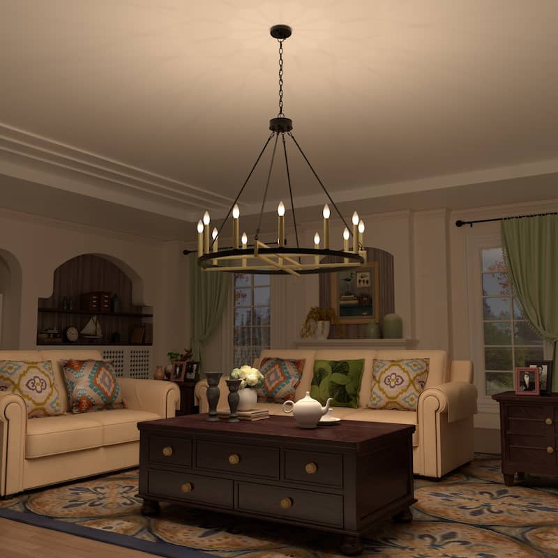 Acroma 12-light 41In Farmhouse Black Geometric Wheel Chandelier
