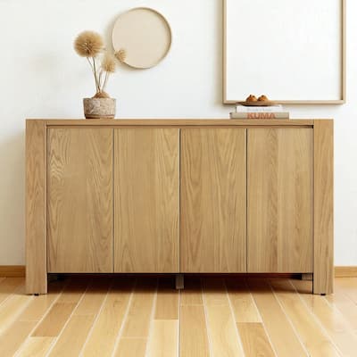 Retro 4-Door Buffet Cabinet with Adjustable Shelves, Distressed Wood Sideboard Storage for Dining Room or Kitchen