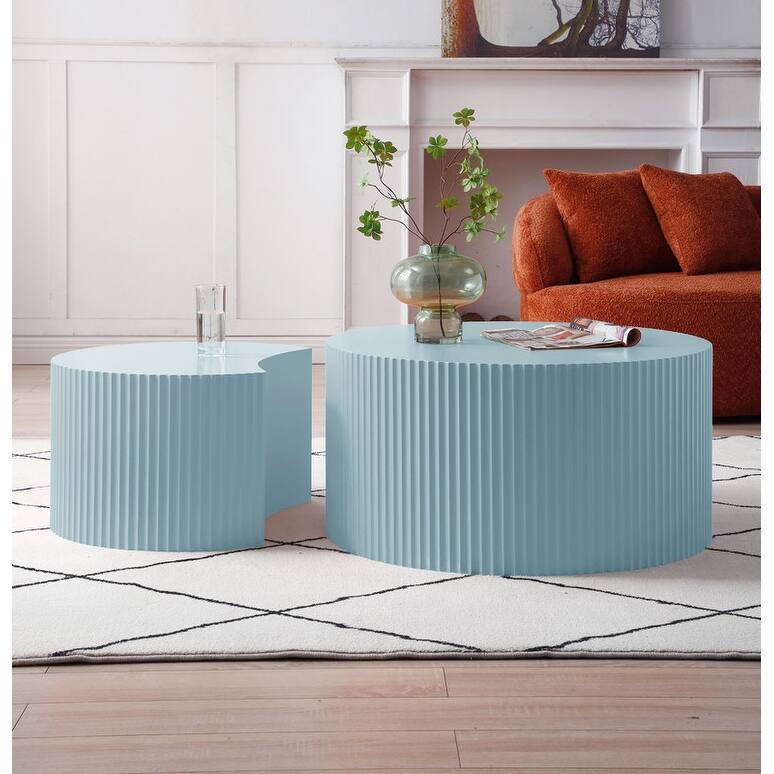 31.5'' Nesting Table Set,Round Wooden Drum Coffee Tables Bed Bath