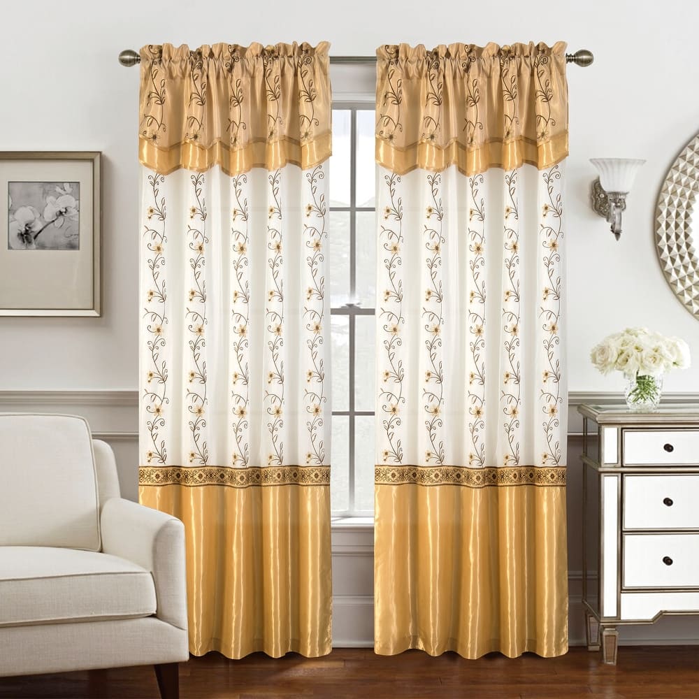 Priscilla Embroidered Window Curtain with Double Valance 90"