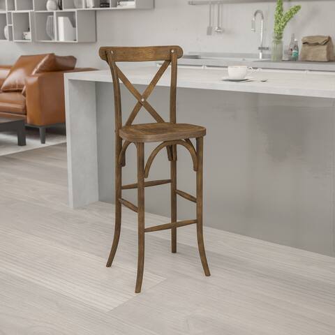 2 Pack 350lb. Rated Dark Antique Wood Cross Back Stackable Barstool