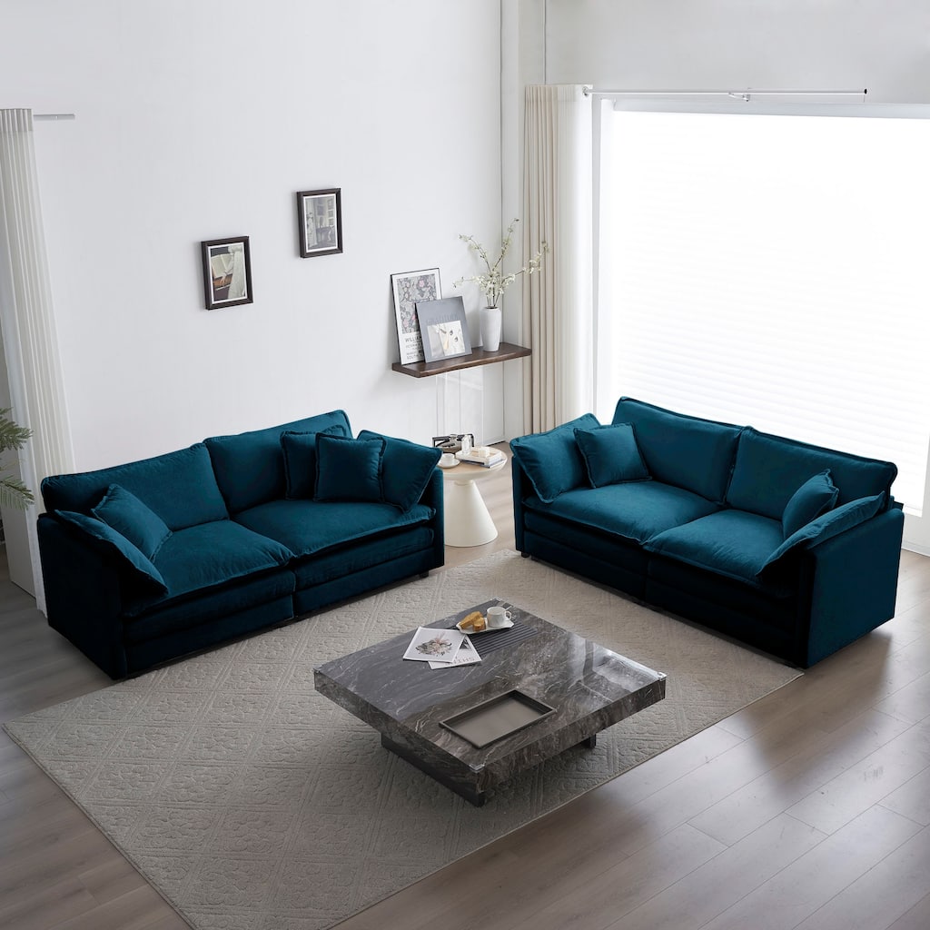 4-Seat Chenille Sofa Set with Twin 2-Seaters, Modular Design