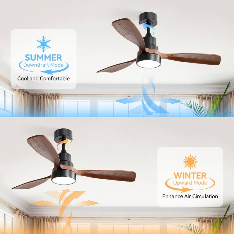 52"Solid Wood Ceiling Fan with Light Optional, 6-Speed Reversible DC Motor and Remote control,Smart Optional