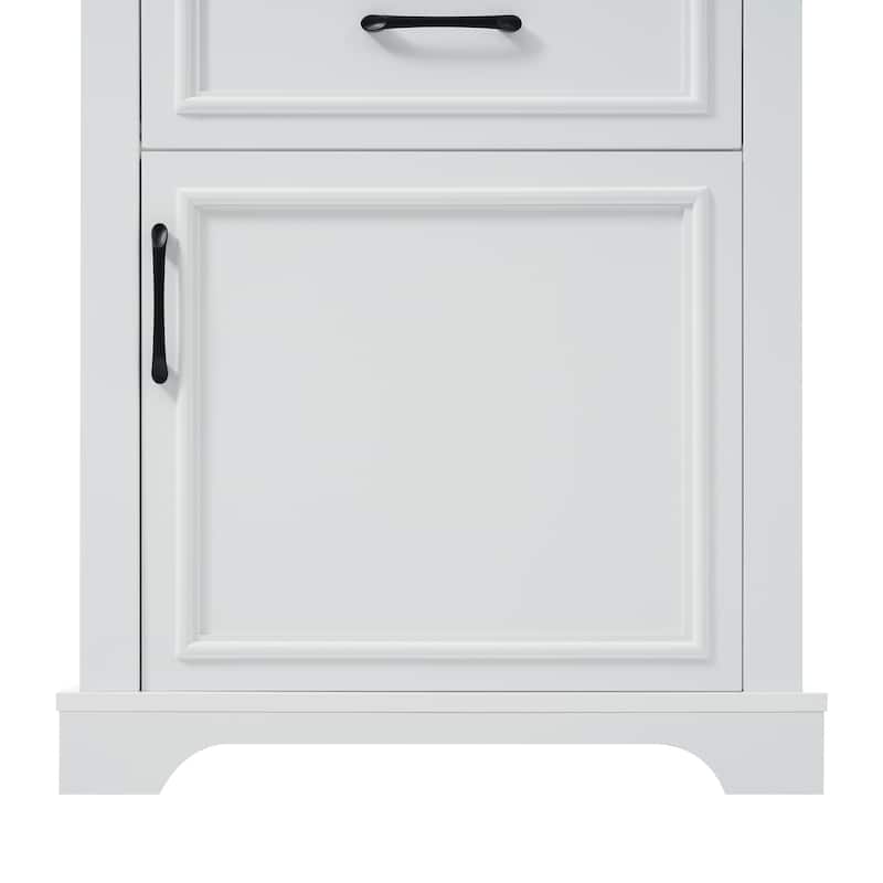 Bathroom Freestanding Storage Cabinet White Tall Cabinet with Adjustable Shelves, Black Handles and Anti-Tipping Design聽